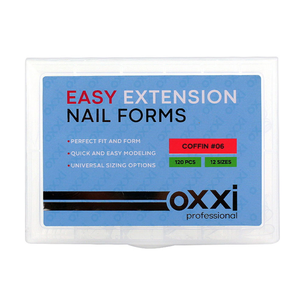 Верхні форми для нарощування нігтів Oxxi Professional Nail Forms 06 Coffin, 120 шт
